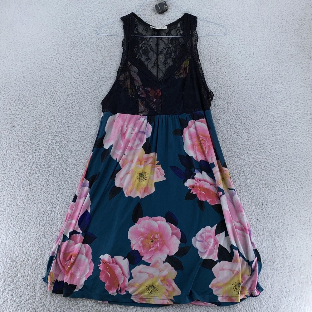 Peter Alexander Nightie Dress Womens Large Floral Black Lace Slip Nightie